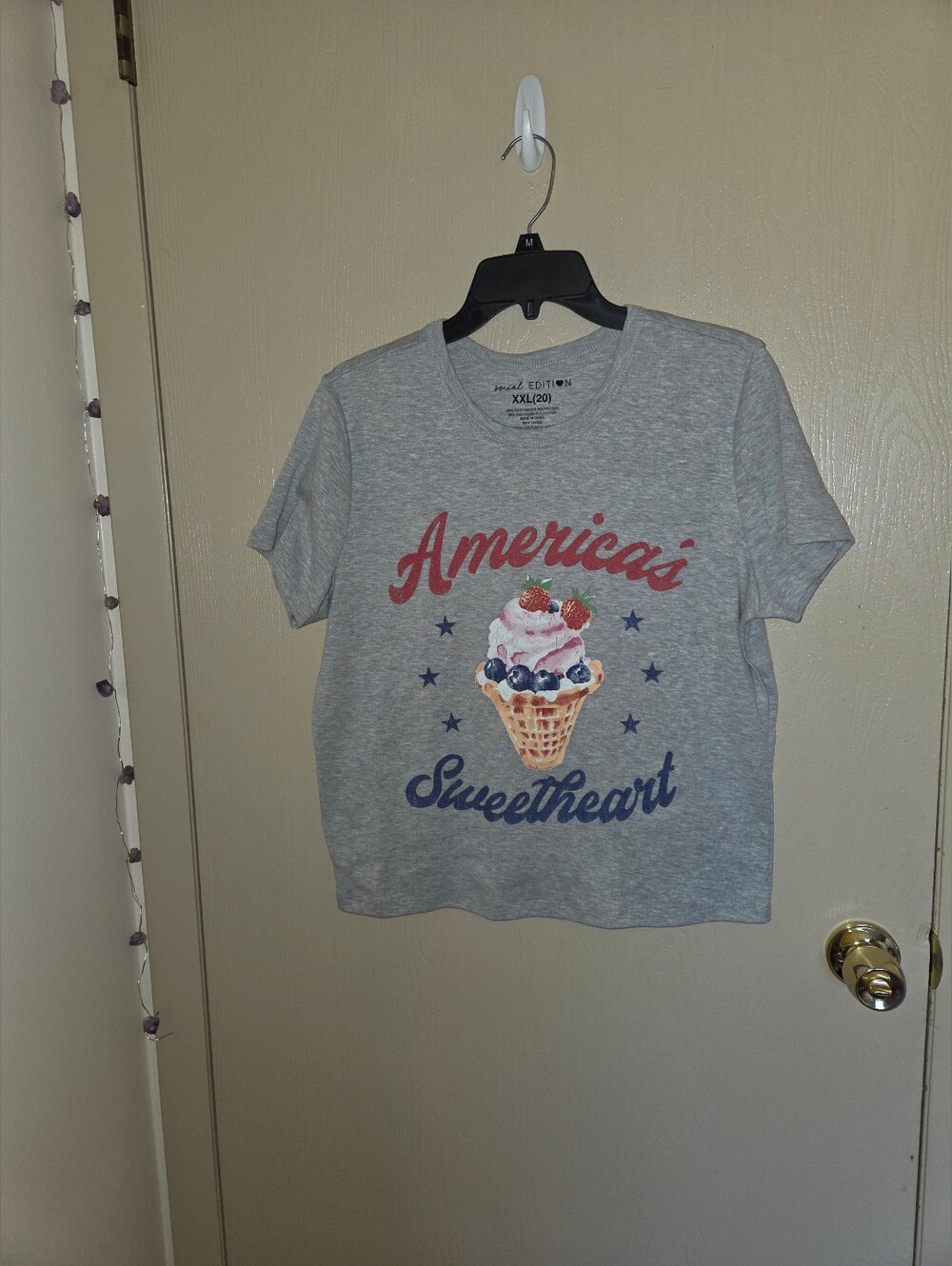 Social Edition Light Gray Americas Sweetheart Womens Baby Tee XXL